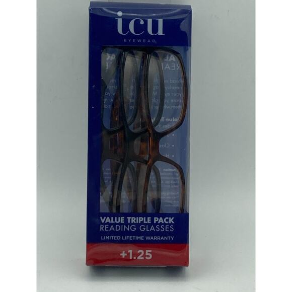 ICU Eyewear Oval Plastic Reading Glasses +1.25 - Value Pack 3pk Classic Styles - Picture 1 of 10